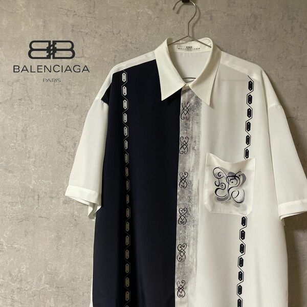 BALENCIAGA バレンシアガ 90s ビンテージ デザインシャツ 柄シャツ ポリエステルシャツ 半袖