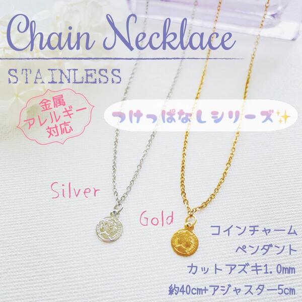 送料無料★akeeeeey★【アレルギー対応】 ステンレス コインペンダント B2|ネックレス コインモチーフ つけっぱなしOK