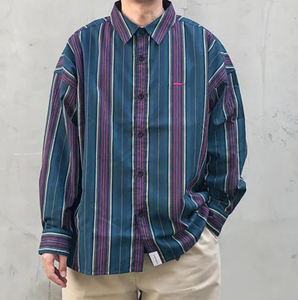 試着のみ DESCENDANT CHIEF MULTI STRIPE LS SHIRT FULL COLOR:GREEN SIZE:3 NO:221TQDS-SHM01