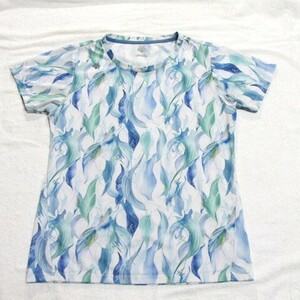 デサント　ブルー系　ボタニカル柄　Tシャツ　Oサイズ（XL)