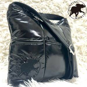 1 иен новый товар не использовался HUNTING WORLD Hunting World сумка на плечо большая сумка наклонный .. плечо .. корпус sakoshu черный чёрный 2way вышивка 