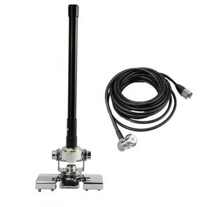 144/430MHz帯 22㎝ デュアルバンドアンテナ(黒) ハッチバック/トランク基台(シルバー) RG58(3D-2V相当) 同軸ケーブル5m MJL-MP接栓付