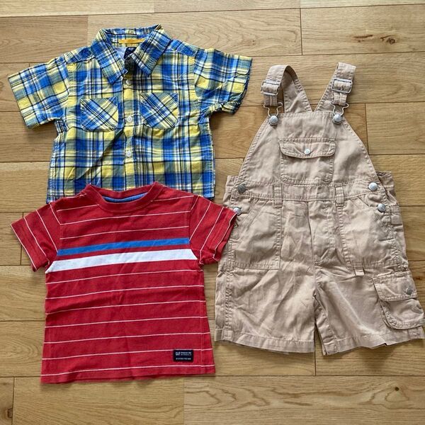 GAP オーバーオール Tシャツ 半袖シャツ チェック ボーダー パンツ ギャップ 90 キッズ