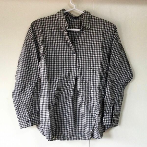 used品　チェックスキッパーシャツ　フリーサイズ　白/黒/黄　LEPSIM