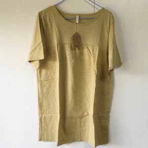 未使用品　チェックTシャツ　Lサイズ　カラシ　前身レース切替え　半袖