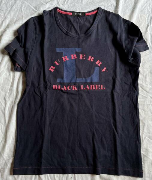 バーバリーブラックレーベル BURBERRY BLACK LABEL Tシャツ　半袖　切り替え　プリント　2 M