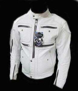* ultra sib* punching mesh complete ..EURO rider's jacket white Buffalo leather XXL size 
