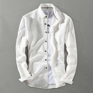 3XL ホワイト カジュアルシャツ メンズ 長袖 無地 綿100％ 白シャツ 柔らかい カラフル カジュアル ビジカジ 新作