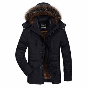 L ブラック ミリタリージャケット メンズ 裏起毛 ファー付き 保温 防風 防寒 冬物