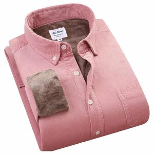 2XL ピンク コーデュロイシャツ メンズ 長袖 裏起毛 裏ボア 暖かい 保温 コール天 アメカジ カジュアル ワーク 秋冬
