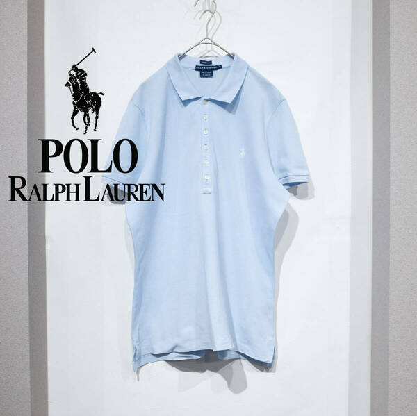 XL（レディース） / RALPH LAUREN ラルフローレン ストレッチ SKINY スキニーフィット ポロシャツ ブルー 水色 古着 美品 