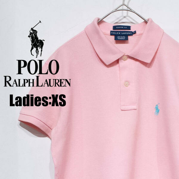 XS（レディース） / RALPH LAUREN ラルフローレン CLASSIC FIT クラシックフィット 鹿の子 半袖 ポロシャツ ピンク ポニー刺繍 カレッジ