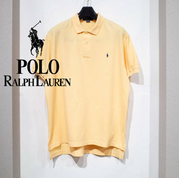 S / 90s POLO RALPH LAUREN ポロラルフローレン 鹿の子 半袖 ポロシャツ イエロー 黄色 ゆったり 大きめ 古着 アメカジ アイビー