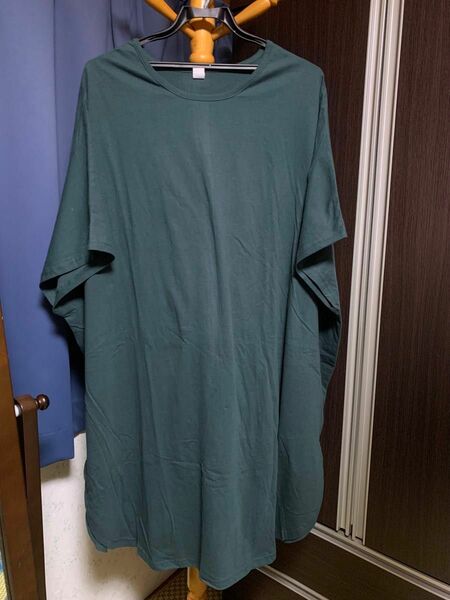 h.b ロング ワンピース グリーン 緑 半袖 綿 インド製 フリーサイズ 