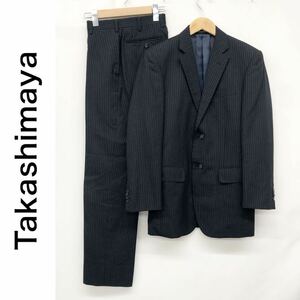 Takashimaya 高島屋 メンズ セットアップ スーツ オーダースーツ ジャケット 背抜き 2B パンツ ストライプ サイズ表記なし ブラック 黒 M程