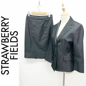 STRAWBERRY-FIELDS ストロベリーフィールズ スカートスーツ セットアップ ストレッチ ジャケット 裏地なし スカート グレー サイズ2 M