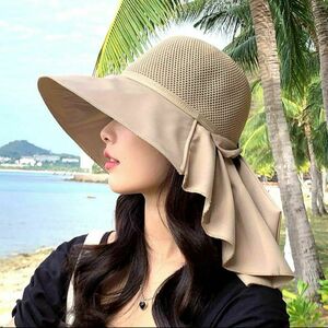 帽子 レディース ハット ベージュ リボン 日焼け防止 深め UVカット つば広 アイボリー 紫外線対策 UV対策