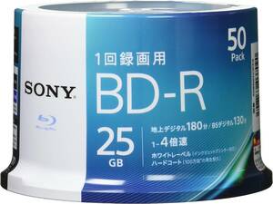 ソニー ブルーレイディスク BD-R 25GB (1枚あたり地デジ約3時間) 1回録画用 50枚入り 4倍速ダビング対応 ケース無