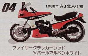 ④GPZ900R 1986年A3北米仕様 ファイヤークラッカーレッド×パールアルペンホワイト ヴインテージバイクキットVol.9 1/24 エフトイズ F-toys