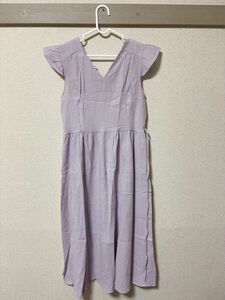 ワンピース ロング　夏　レディース　格子柄　紫