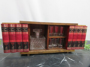 【OL229/8】アンティーク　木製　お酒入れBOX　デキャンタ・グラスセット　収納ケース　収納ボックス　