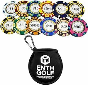 ENTH ゴルフマーカー 13点セット カジノチップデザイン ボールポーチ カラビナ付き マーカーに関わるお悩みを解決 コンペ景品