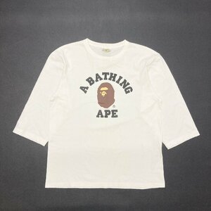 ●A BATHING APE アベイシングエイプ BAPE トップス Tシャツ 7分袖 丸首 フロントプリント コットン ホワイト サイズXL メンズ 0.28kg●