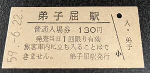 国鉄　硬券　入場券　弟子屈駅（現在、摩周に改称）　昭和59年