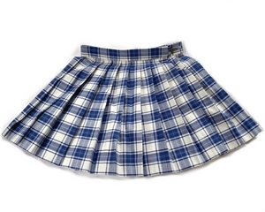  pleated skirt * white blue check *W60* height 30* Mini * cosplay 