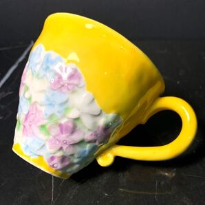 【 作家物 】 黄釉 紫陽花 / アジサイ マグカップ マグ カップ コップ mug 花 花柄 イエロー 黄色 黄