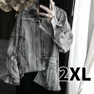 【即完売】黒 白 長袖 2XL ストリート シャツ オーバーサイズ モノトーン