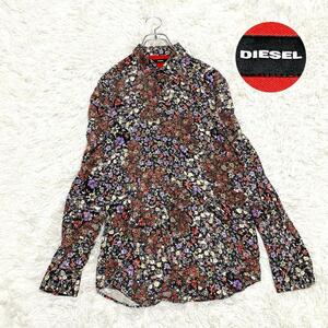 極美品 DIESEL【激レアデザイン】（S）長袖シャツ　ロングシャツ　花柄　ボタニカル　総柄　ワイドカラー　マルチカラー