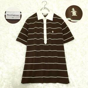 Munsingwear マンシングウェア（LL）半袖ポロシャツ　ボーダー　刺繍ロゴ　ゴルフ　オーバーサイズ　大きいサイズ