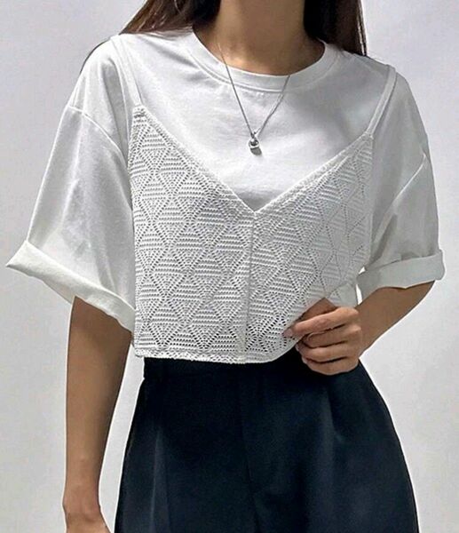 SHEIN★重ね着風半袖Tシャツ Mサイズ