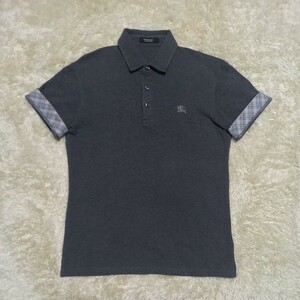 バーバリー　ブラックレーベル　メンズ 半袖 ポロシャツ　ノバチェック　サイズ2(M)　カラーグレー　ホースロゴ　