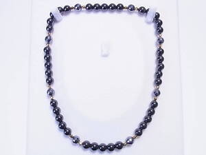 高純度テラヘルツ カット 8mm×磁気ヘマタイト 8mm ストレッチ・ネックレス(伸縮) 肩こり