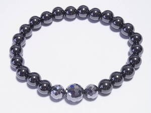 高純度テラヘルツ カット 10mm 8mm×磁気ヘマタイト 8mm 内周約16cm 18cm 20cm選択可能 ストレッチ・ブレスレット(伸縮)