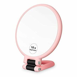 【SALE期間中】 化粧鏡 卓上鏡 ピンク 手鏡 両面鏡 スタンドミラー メイクミラー 折立式ハンドミラー 10倍と等倍