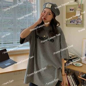 Tシャツ レディース ファッション 春夏 半袖 英文字 M グレー