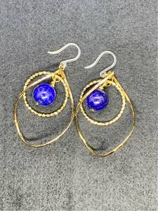 Art hand Auction Natural stone lapis lazuli earrings (510), Handmade, Accessories (for women), Earrings, Earrings