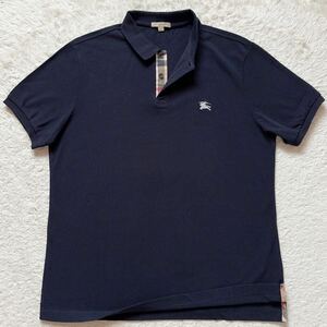  ultimate beautiful goods / rare XL* Burberry Blit BURBERRY BRIT polo-shirt with short sleeves deer. . hose Logo embroidery noba check stamp . cotton 100% navy navy blue 