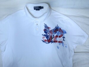 Polo Ralph Lauren ポロシャツ 実寸 XL 　ホワイト イーグル ステンシル ポニー刺繍　ミリタリー ラルフローレン