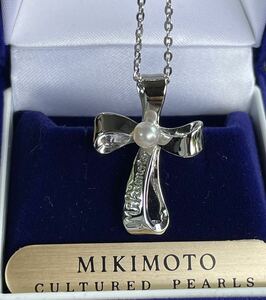 [ beautiful goods ] Mikimoto pearl pearl Cross necklace silver 1 jpy ~