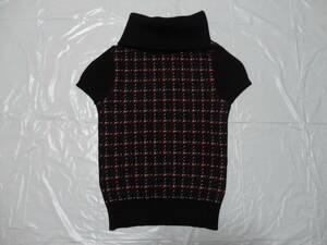  made in Japan beautiful goods * Private Label Private Labe short sleeves knitted black red white pattern M* sweater cut and sewn * free shipping & prompt decision price.!!