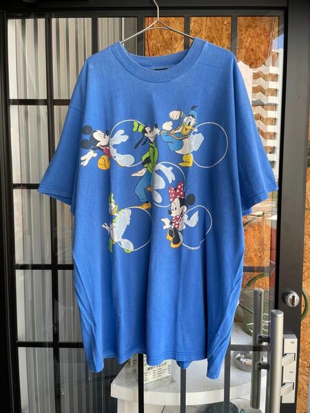 90s USA古着 半袖 Tシャツ ディズニー Disney USコットン ブルー 美品 ヴィンテージ XL