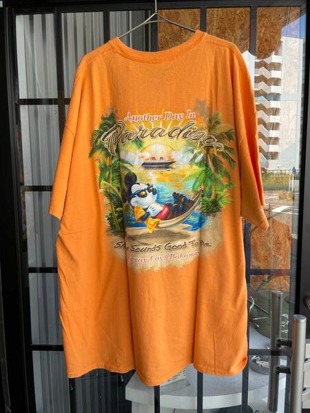 90s USA古着 DISNEY CRUISE LINE オレンジ XXL BAHAMA ミッキーマウス 半袖 Tシャツ