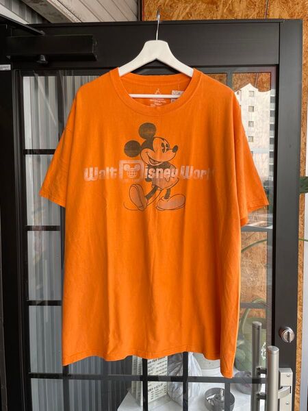 USA古着 ディズニー 半袖 オレンジ 2XL Tシャツ ヴィンテージ ミッキーマウス