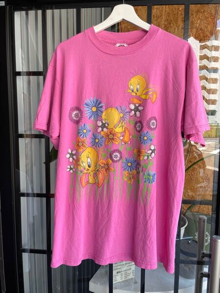 90s TULTEXタグ 古着 LOONY TUNES 半袖 ルーニーテューンズ トゥイーティー Lサイズ ピンク