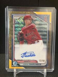 【50枚限定】 2024 Topps Bowman Gold Shimmer Refractor Jorge Marcheco AUTO 直書きサイン 1st Bowman