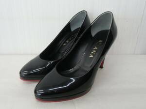 DIANA Diana высокий каблук туфли-лодочки 23.5cm каблук 9cm эмаль style черный, красный подошва ⑩